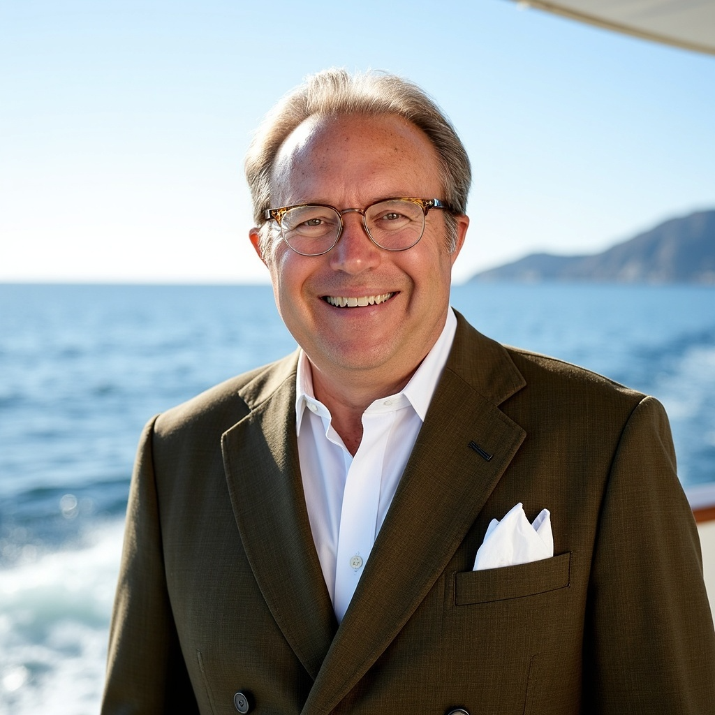 Brown sportcoat – pocket square on water